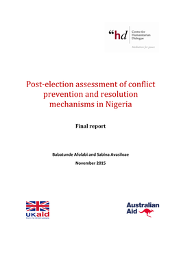 Post-Election Assessment of Conflict Prevention and Resolution Mechanisms in Nigeria