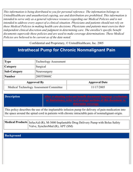 Intrathecal Pump for Chronic Nonmalignant Pain