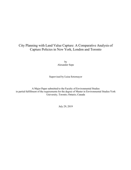 City Planning with Land Value Capture: a Comparative Analysis of Capture Policies in New York, London and Toronto