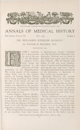 DR. BENJAMIN WINSLOW DUDLEY* by W ALLER 0