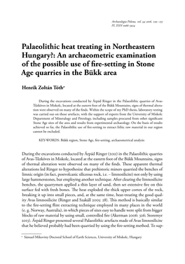2016, Palaeolithic Heat Treating in Northeastern Hungary?