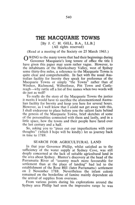 THE MACQUARIE TOWNS [By J