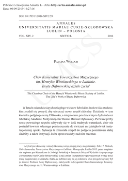 Chór Kameralny Towarzystwa Muzycznego Im. Henryka Wieniawskiego W Lublinie