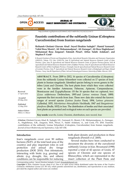 Faunistic Contributions of the Subfamily Lixinae (Coleoptera: Curculionidae) from Iranian Rangelands