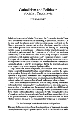 Catholicism and Politics in Socialist Yugoslavia