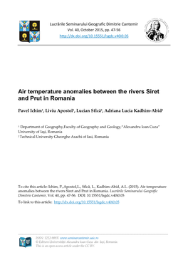 Air Temperature Anomalies Between the Rivers Siret and Prut in Romania