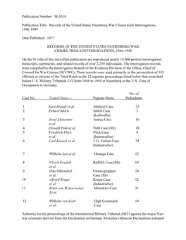 Nuernberg War Crimes Trials Interrogations, 1946-1949