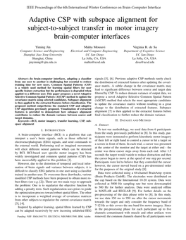 Adaptive CSP with Subspace Alignment for Subject-To-Subject Transfer in Motor Imagery Brain-Computer Interfaces