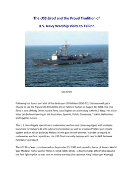 The USS Elrod and the Proud Tradition of U.S. Navy Warship Visits to Tallinn