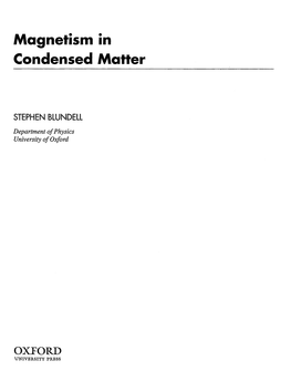 Magnetism in Condensed Matter