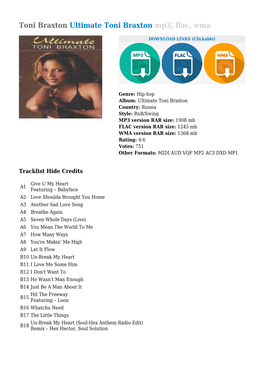 Toni Braxton Ultimate Toni Braxton Mp3, Flac, Wma