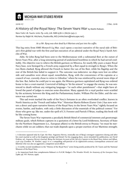 A History of the Royal Navy: the Seven Years War by Martin Robson. New York: I.B