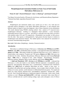 Morphological and Anatomical Studies on Some Taxa of Sub Family Malvoideae (Malvaceae S.L)