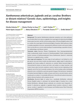 Xanthomonas Arboricola Pv. Juglandis and Pv. Corylina: Brothers Or Distant Relatives? Genetic Clues, Epidemiology, and Insights for Disease Management