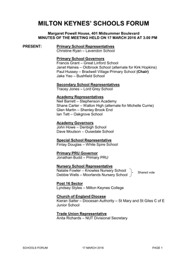 Milton Keynes' Schools Forum