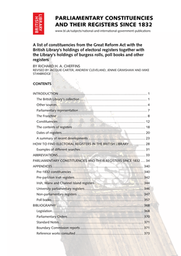 Parliamentary Constituencies and Their Registers Since 1832