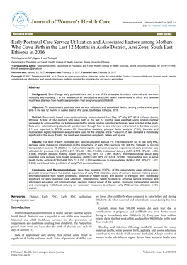 Early Postnatal Care Service Utilization and Associated Factors