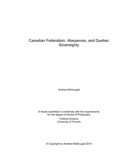 Canadian Federalism, Abeyances, and Quebec Sovereignty