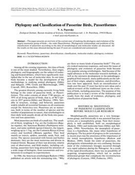 Phylogeny and Classification of Passerine Birds, Passeriformes V