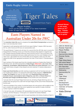 Easts Players Named in Australian Under 20S For