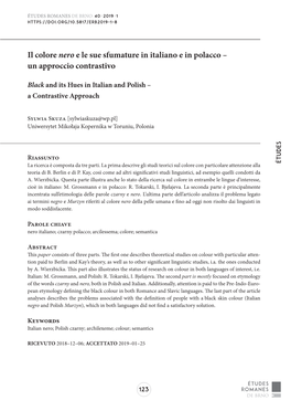 Il Colore Nero E Le Sue Sfumature in Italiano E in Polacco – Un Approccio Contrastivo