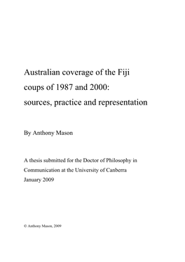 Australian Coverage of the Fiji Coups of 1987 and 2000: Sources, Practice and Representation