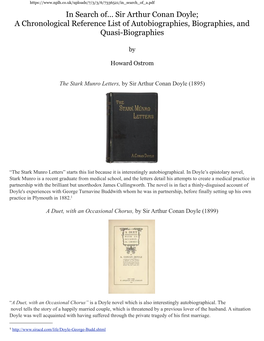 In Search Of... Sir Arthur Conan Doyle; a Chronological Reference List of Autobiographies, Biographies, and Quasi-Biographies