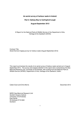 An Aerial Survey of Harbour Seals in Ireland
