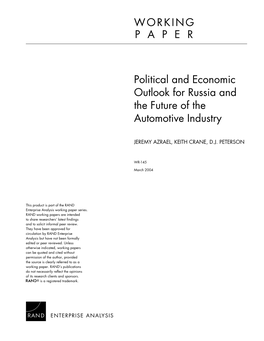 Political and Economic Outlook for Russia and the Future of the Automotive Industry