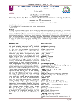 ZEA MAIZE: a MODERN CRAZE Parle Milind* and Dhamija Isha Pharmacology Division, Dept