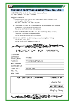 Specification for Approval