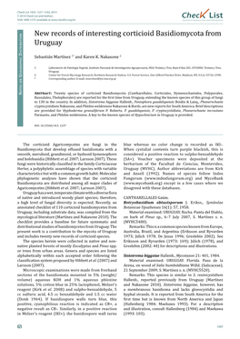 Chec List New Records of Interesting Corticioid Basidiomycota from Uruguay