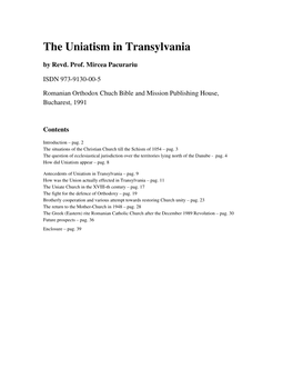 The Uniatism in Transylvania by Revd