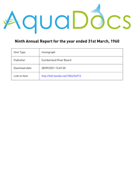 Annual Report for the Year Ended 31St March, 1960