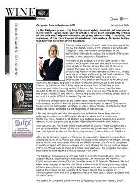 Carignon: Jancis Robinson MW November 2004 Is the Carignan