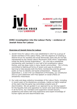 EHRC Investigation Into the Labour Party – Evidence of Jewish Voice for Labour