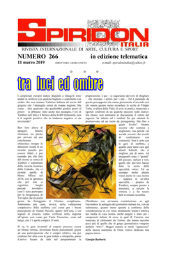 NUMERO 266 in Edizione Telematica 11 Marzo 2019 DIRETTORE: GIORS ONETO E.Mail: Spiridonitalia@Yahoo.Fr