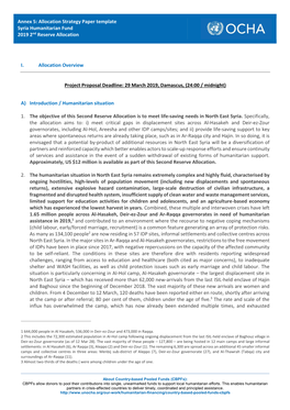 Allocation Strategy Paper Template Syria Humanitarian Fund 2019 2Nd Reserve Allocation