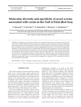 Molecular Diversity and Specificity of Acoel Worms Associated with Corals in the Gulf of Eilat (Red Sea)