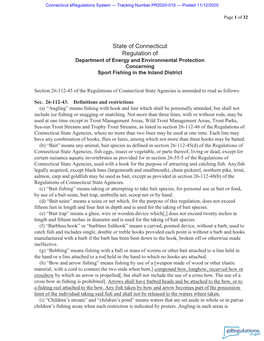 State of Connecticut Regulation of Department of Energy and Environmental Protection Concerning Sport Fishing in the Inland District