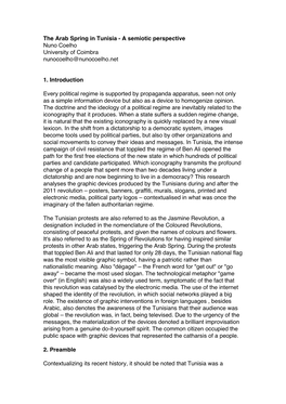 The Arab Spring in Tunisia - a Semiotic Perspective Nuno Coelho University of Coimbra Nunocoelho@Nunocoelho.Net