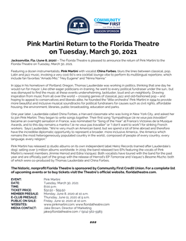 Pink Martini Return to the Florida Theatre on Tuesday, March 30, 2021