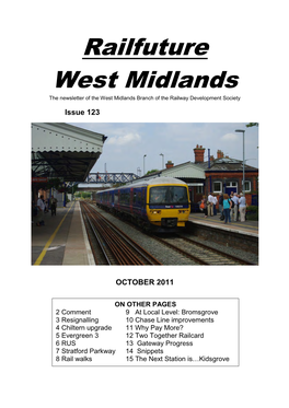 Railfuture West Midlands the Newsletter of the West Midlands Branch of the Railway Development Society