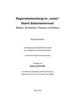 Regionalentwicklung Im „Neuen“ Bezirk Südoststeiermark Stärken, Schwächen, Chancen Und Risiken