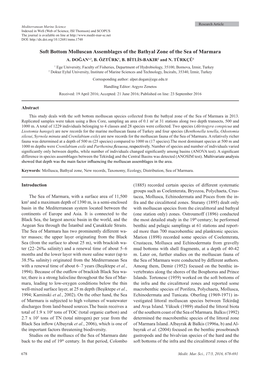 Soft Bottom Molluscan Assemblages of the Bathyal Zone of the Sea of Marmara A