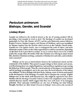 Periculum Animarum: Bishops, Gender, and Scandal Lindsay Bryan