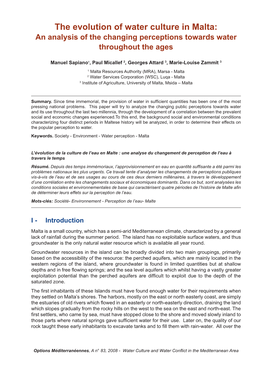 The Evolution of Water Culture in Malta: an Analysis of the Changing Perceptions Towards Water Throughout the Ages