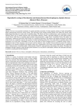 Reproductive Ecology of the Dioecious and Chamaechorous Littoral Spinegrass, Spinifex Littoreus (Burm.F.) Merr