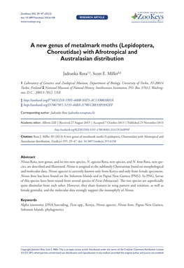 A New Genus of Metalmark Moths (Lepidoptera, Choreutidae) with Afrotropical and Australasian Distribution