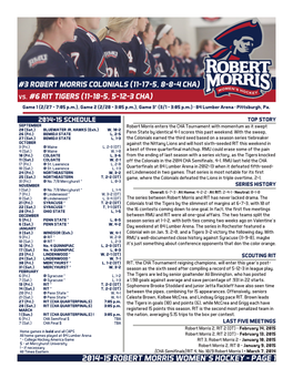 2014-15 Robert Morris Women's Hockey Robert Morris Overall Team Statistics (As of Feb 23, 2015) All Games